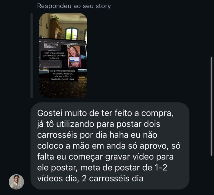 Mensagem de Lucas dizendo que publica dois carrosséis por dia e só aprova